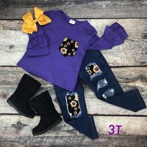 Purple Sunflower Pocket Denim Set